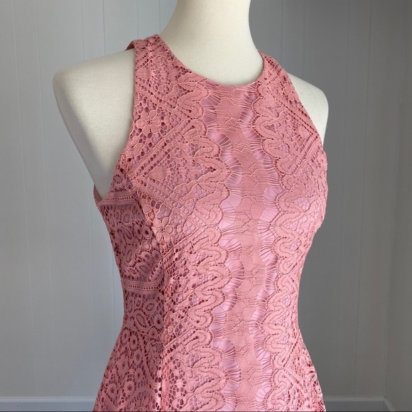 NWOT Erin Featherston High-Neck Pink Lace Dress 2 - Picture 4 of 8